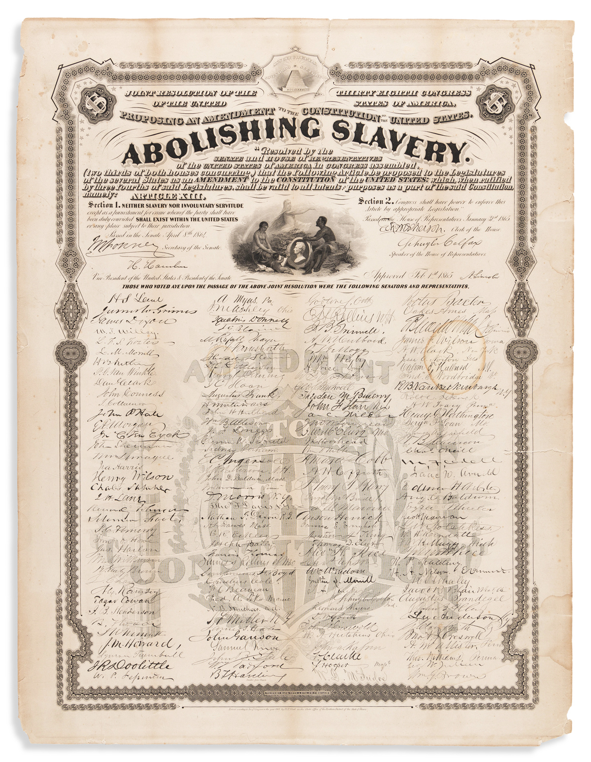 (SLAVERY AND ABOLITION.) Joint Resolution . . . Proposing an Amendment to the Constitution . . . Abolishing Slavery.